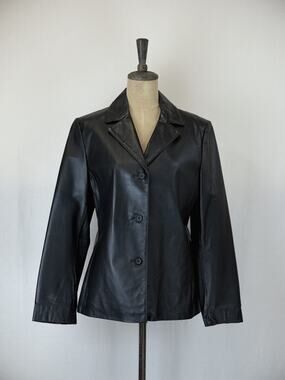 Vintage Y2K Caliber Outerwear Leather Button Front Blazer Black XL Jacket #0334
